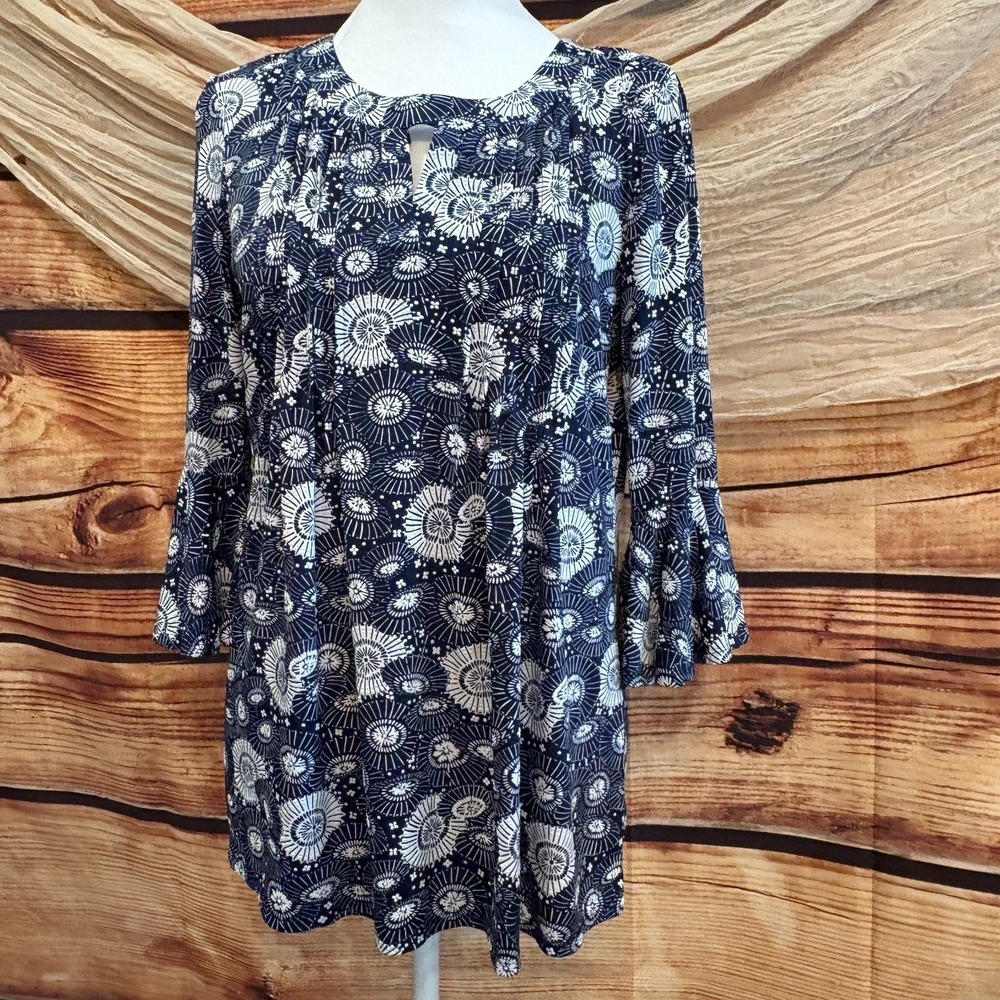 Pre-owned PerSeption Concept Womens Navy/White Textured Top‎ 3/4 Sleeve Size S